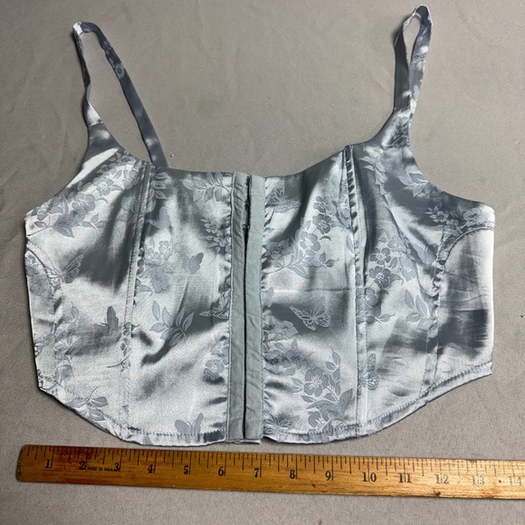 Light Blue Womens Medium Cropped Corset Top Regency Coquette Feminine Romantic - Picture 9 of 16